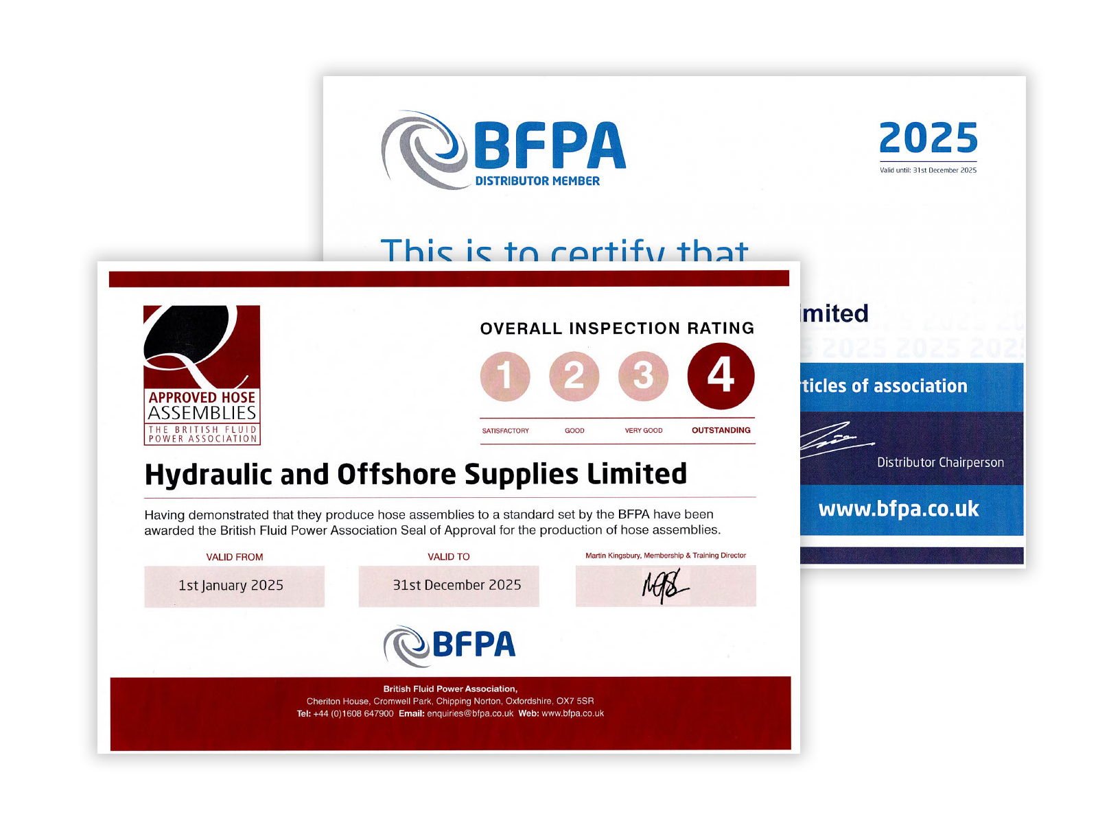 Approved Hose Assemblers and BFPA Certificates at Hydraulic & Offshore Supplies